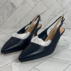 NWT Bella Vita Womens Scarlett Navy Leather Slingback Kitten Heel Shoes Size 9.5